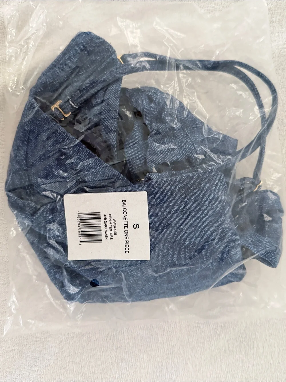 NWT- WeWoreWhat Balconnete Denim Texture One-Piece Swimsuit- S
